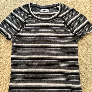Urban Outfitters Black and Gray Striped Tee with cute cut outs near sleeves